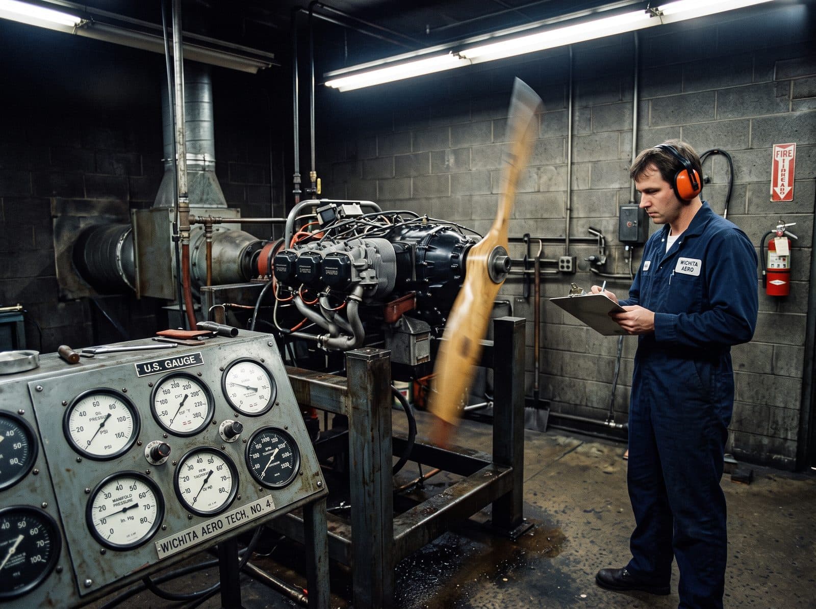 An aircraft engine on a test stand